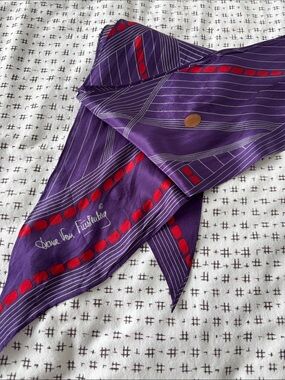 Vintage Diane Von Furstenberg silk scarf, rectangle, purple/ red/ white, 66x5.5”